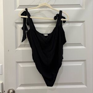 Free People Black V-Neck body suit with shoulder ties